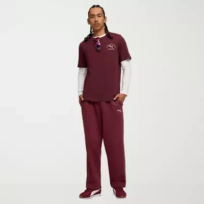 PUMA Mens Drawstring Waist Wide Leg Relaxed Fit Fleece Sweatpant