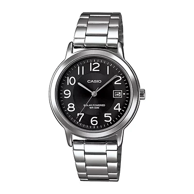 Casio® Mens Black Dial Stainless Steel Solar Watch MTPS100D-1BV
