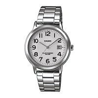 Casio® Mens White Dial Stainless Steel Solar Watch MTPS100D-7BV