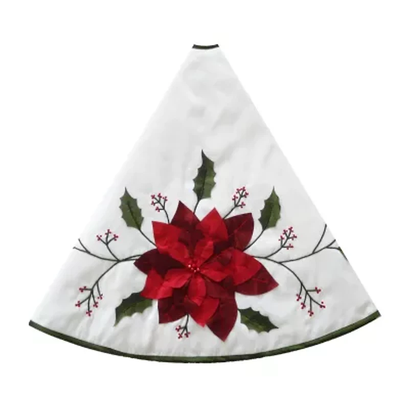 Kurt Adler Ivory With Holly Leaves And Poinsettia Indoor Tree Skirt
