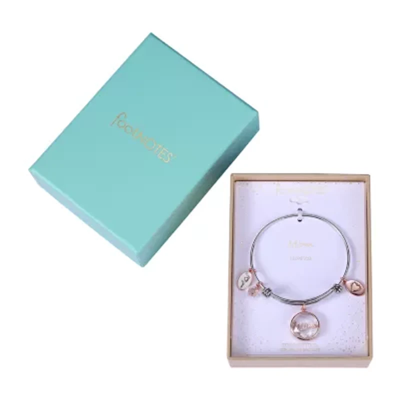 Footnotes Mom Womens Crystal Stainless Steel Round Bangle Bracelet