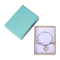 Footnotes Mom Womens Crystal Stainless Steel Round Bangle Bracelet