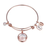 Footnotes Mom Womens Crystal Stainless Steel Round Bangle Bracelet