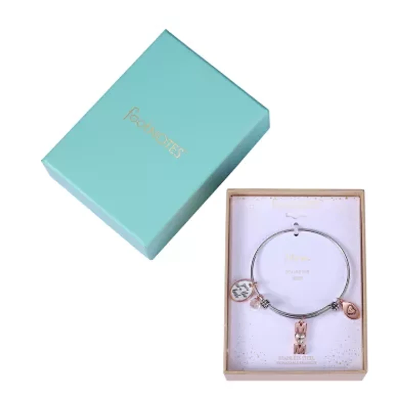 Footnotes Mom Womens Crystal Stainless Steel Heart Bangle Bracelet