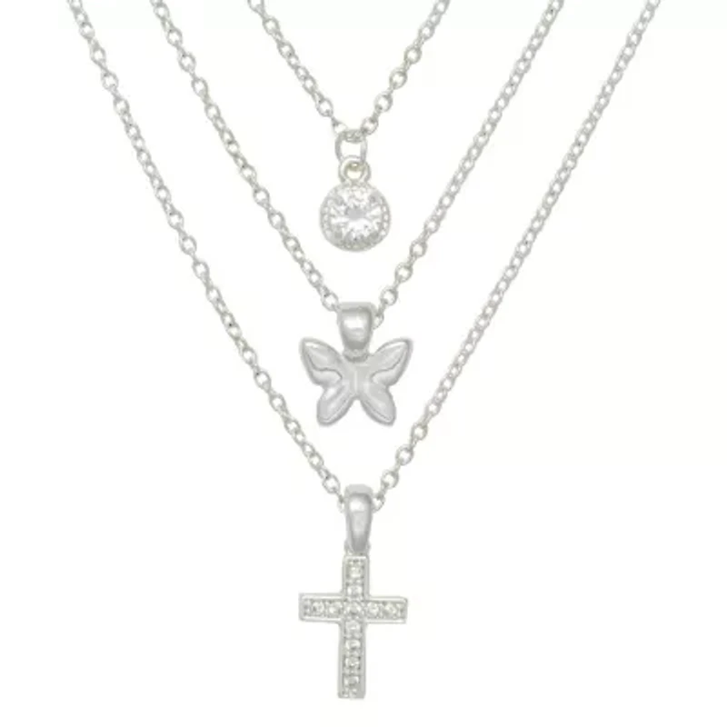 Mixit Womens Cubic Zirconia Butterfly Cross Hypoallergenic 3-pc. Necklace Set