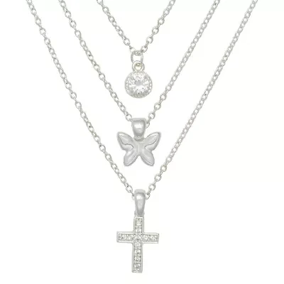 Mixit Womens Cubic Zirconia Butterfly Cross Hypoallergenic 3-pc. Necklace Set