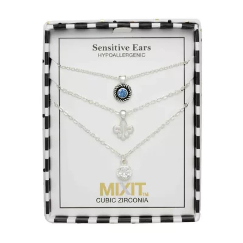 Mixit Womens Cubic Zirconia Hypoallergenic 3-pc. Necklace Set