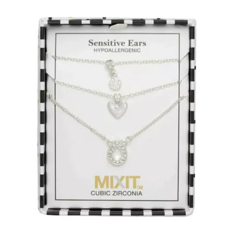 Mixit Womens Cubic Zirconia Flower Heart Hypoallergenic 3-pc. Necklace Set