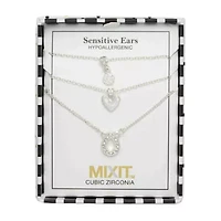 Mixit Womens Cubic Zirconia Flower Heart Hypoallergenic 3-pc. Necklace Set