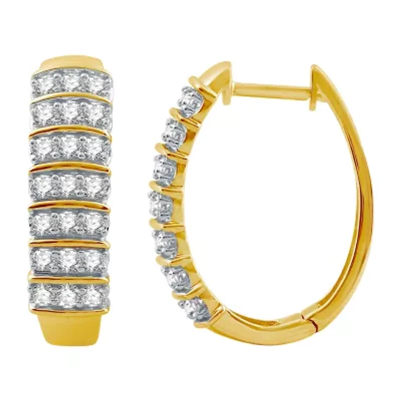 (H-I / I1) Womens 1 CT. T.W. Lab Grown White Diamond 10K Gold 22.5mm Hoop Earrings