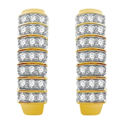 (H-I / I1) Womens 1 CT. T.W. Lab Grown White Diamond 10K Gold 22.5mm Hoop Earrings