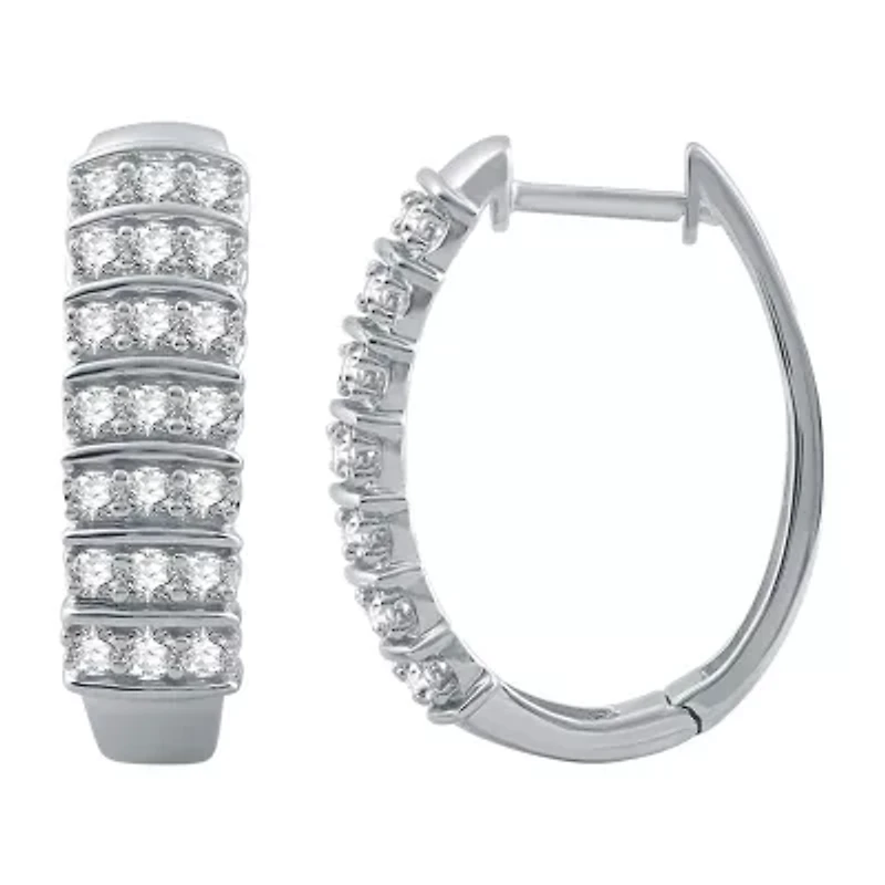 H-I / I1) Womens 1 CT. T.W. Lab Grown White Diamond 10K White Gold 22.5mm Hoop Earrings