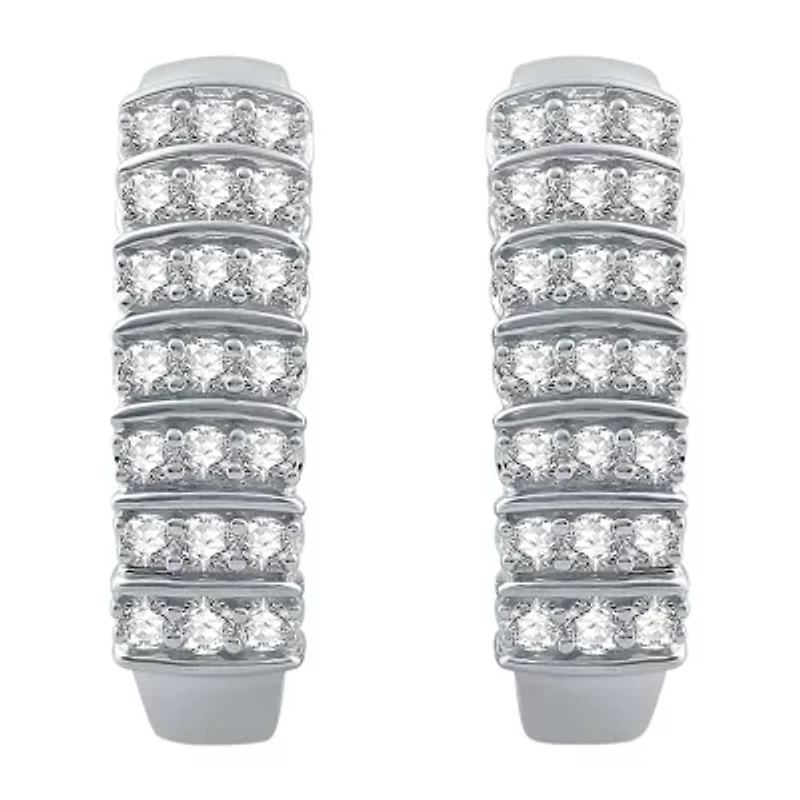 H-I / I1) Womens 1 CT. T.W. Lab Grown White Diamond 10K White Gold 22.5mm Hoop Earrings