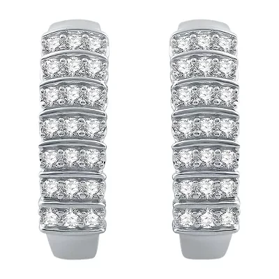 H-I / I1) Womens 1 CT. T.W. Lab Grown White Diamond 10K White Gold 22.5mm Hoop Earrings