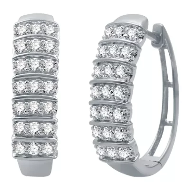 H-I / I1) Womens 1 CT. T.W. Lab Grown White Diamond 10K White Gold 22.5mm Hoop Earrings