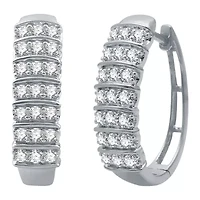 H-I / I1) Womens 1 CT. T.W. Lab Grown White Diamond 10K White Gold 22.5mm Hoop Earrings