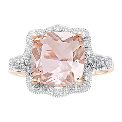 Womens 3MM Simulated Pink Morganite 18K Rose Gold Over Silver Band