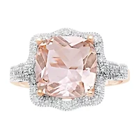 Womens 3MM Simulated Pink Morganite 18K Rose Gold Over Silver Band