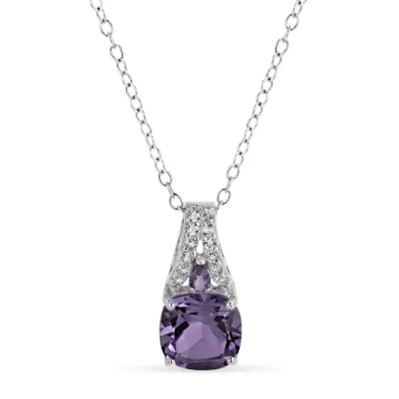 Womens Genuine Purple Amethyst Sterling Silver 18 Inch Pendant Necklace