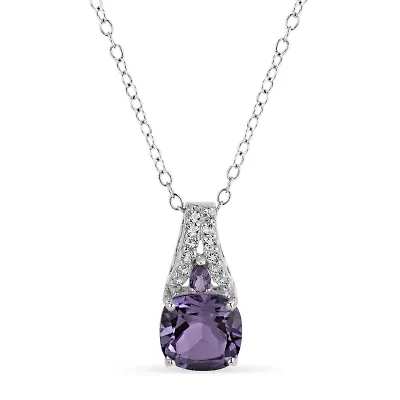 Womens Genuine Purple Amethyst Sterling Silver 18 Inch Pendant Necklace