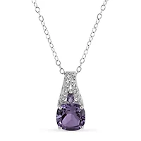 Womens Genuine Purple Amethyst Sterling Silver 18 Inch Pendant Necklace
