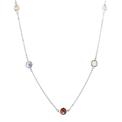 Womens Genuine Multi Color Sterling Silver 18 Inch Pendant Necklace