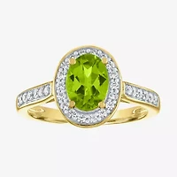 Womens Genuine Green Peridot 14K Gold Over Silver Oval Halo Cocktail Ring