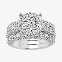 Round 4 CT.T.W. Natural Diamond Side Stone Bridal Set in 10K or 14K White Gold