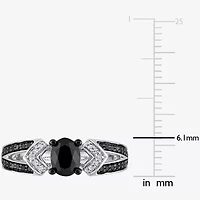 Midnight Black Womens 1 CT. T.W. Natural Black Diamond Sterling Silver Oval Engagement Ring