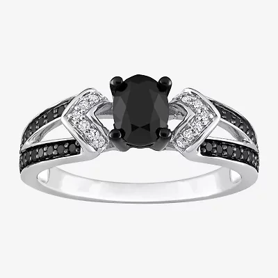 Midnight Black Womens 1 CT. T.W. Natural Black Diamond Sterling Silver Oval Engagement Ring