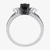 Midnight Black Womens 1 CT. T.W. Natural Black Diamond Sterling Silver Oval Engagement Ring
