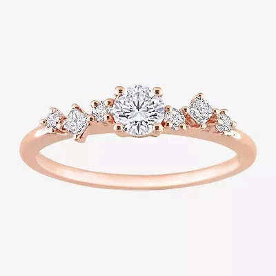 Womens 1/2 CT. T.W. Natural White Diamond 14K Rose Gold Round Engagement Ring