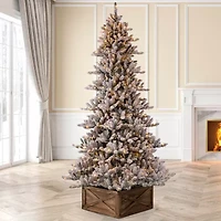 Glitzhome 7 Foot Pre-Lit Flocked Fir Christmas Tree