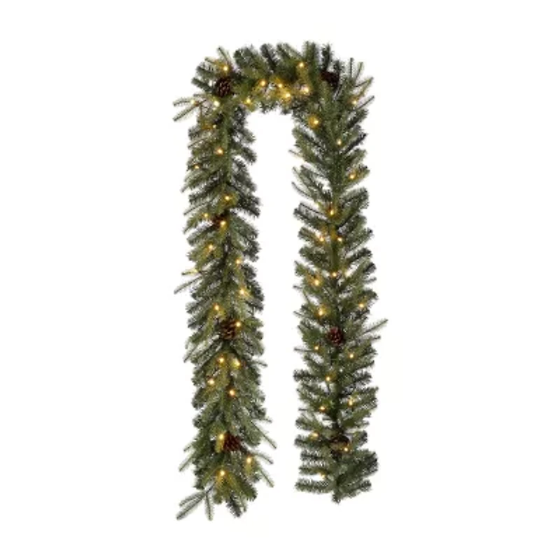 Glitzhome Greenery & Pine Cone Pre-Lit Indoor Christmas Garland