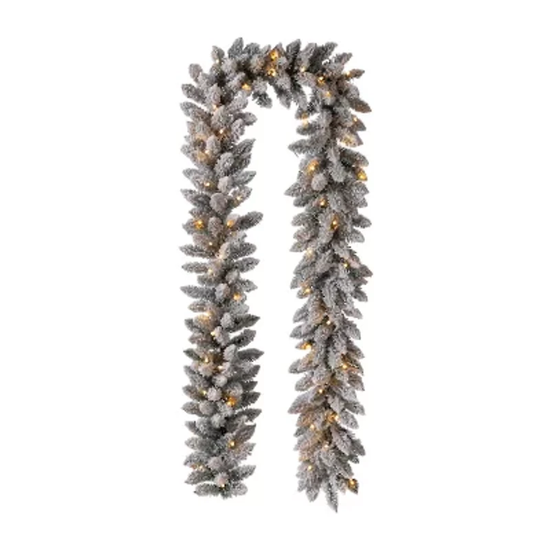 Glitzhome 9' Snow Flocked Pre-Lit Indoor Christmas Garland
