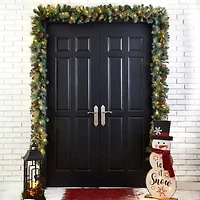 Glitzhome Glittered Pine Cone Pre-Lit Indoor Christmas Garland
