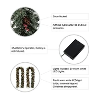 Glitzhome Glittered Pine Cone Pre-Lit Indoor Christmas Garland