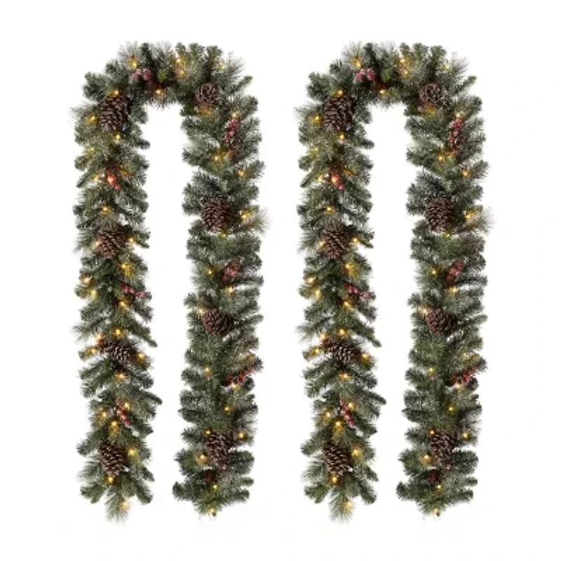 Glitzhome Glittered Pine Cone Pre-Lit Indoor Christmas Garland