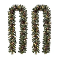 Glitzhome Glittered Pine Cone Pre-Lit Indoor Christmas Garland