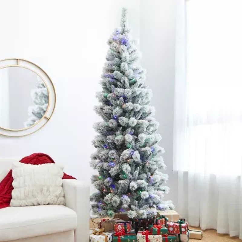 Glitzhome 7 1/2 Foot Pre-Lit Flocked Pine Christmas Tree
