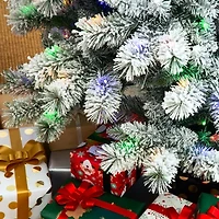 Glitzhome 7 1/2 Foot Pre-Lit Flocked Pine Christmas Tree