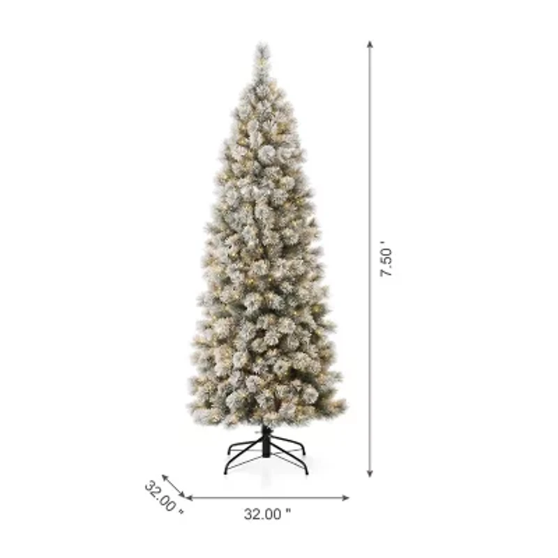 Glitzhome 7 1/2 Foot Pre-Lit Flocked Pine Christmas Tree
