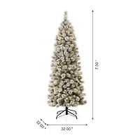 Glitzhome 7 1/2 Foot Pre-Lit Flocked Pine Christmas Tree