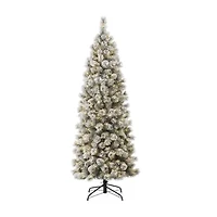 Glitzhome 7 1/2 Foot Pre-Lit Flocked Pine Christmas Tree