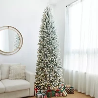 Glitzhome 9 Foot Pre-Lit Flocked Pine Christmas Tree