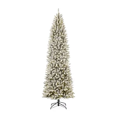 Glitzhome 9 Foot Pre-Lit Flocked Pine Christmas Tree