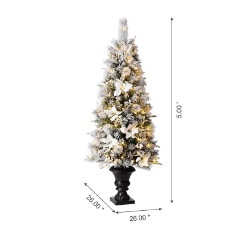 Glitzhome 5 Foot Pre-Lit Flocked Pine Christmas Tree