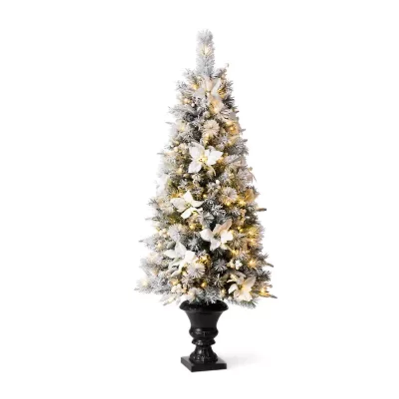 Glitzhome 5 Foot Pre-Lit Flocked Pine Christmas Tree