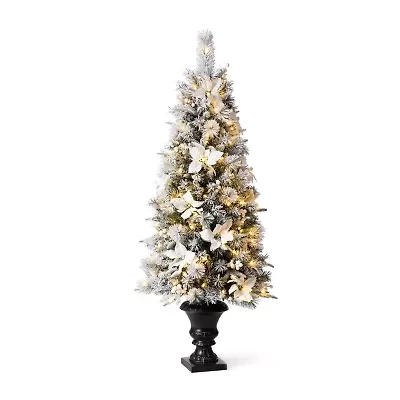 Glitzhome 5 Foot Pre-Lit Flocked Pine Christmas Tree