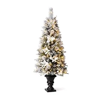 Glitzhome 5 Foot Pre-Lit Flocked Pine Christmas Tree